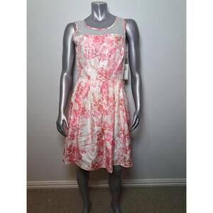 Signature By Robbie Bee Dress 12 Floral Pink White NWT Sleeveless Dressy Casual